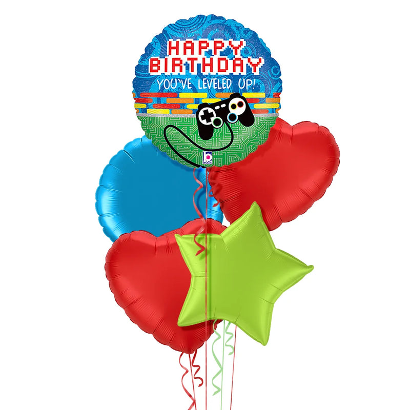 Level Up Gamer Happy Birthday Foil Balloon Bouquet