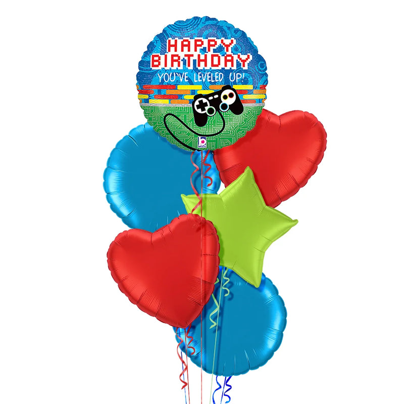 Level Up Gamer Happy Birthday Foil Balloon Bouquet