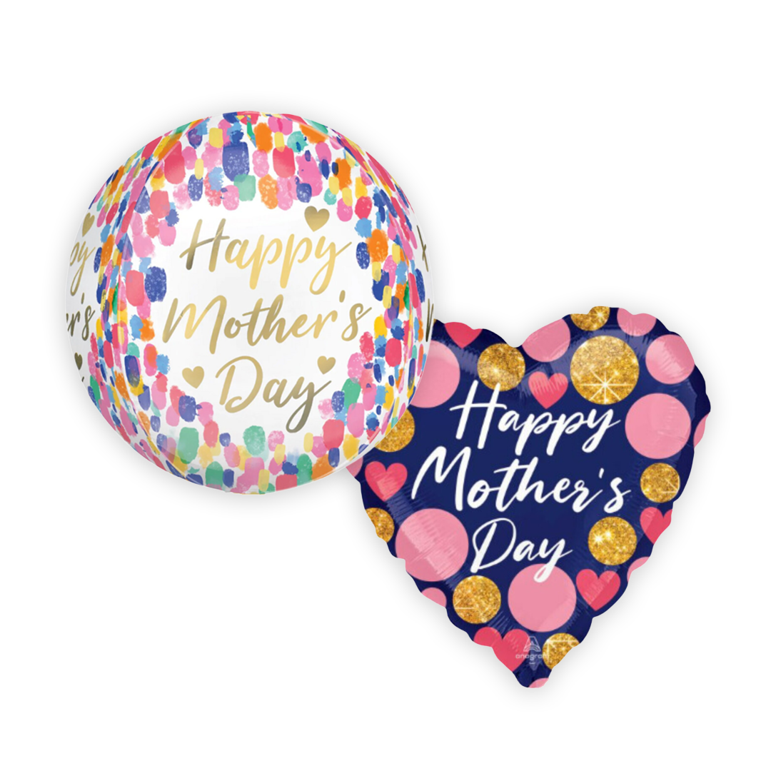 mothers day balloon featuring red text reading happy mothers day