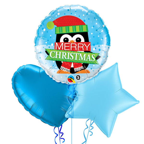 Merry Christmas Cute Penguin Blue Balloon Bouquet