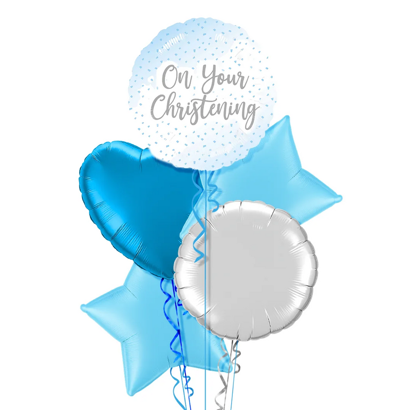 On Your Christening Blue Foil Balloon Bouquet