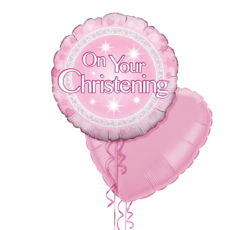 On Your Christening Shiny Pink Foil Balloon Bouquet