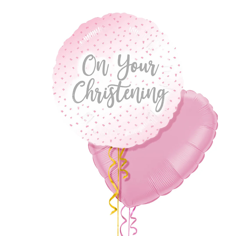 On Your Christening Pink Foil Balloon Bouquet