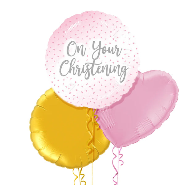 On Your Christening Pink Foil Balloon Bouquet