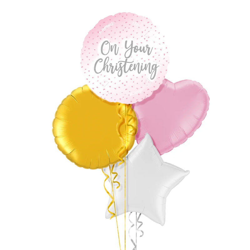 On Your Christening Pink Foil Balloon Bouquet