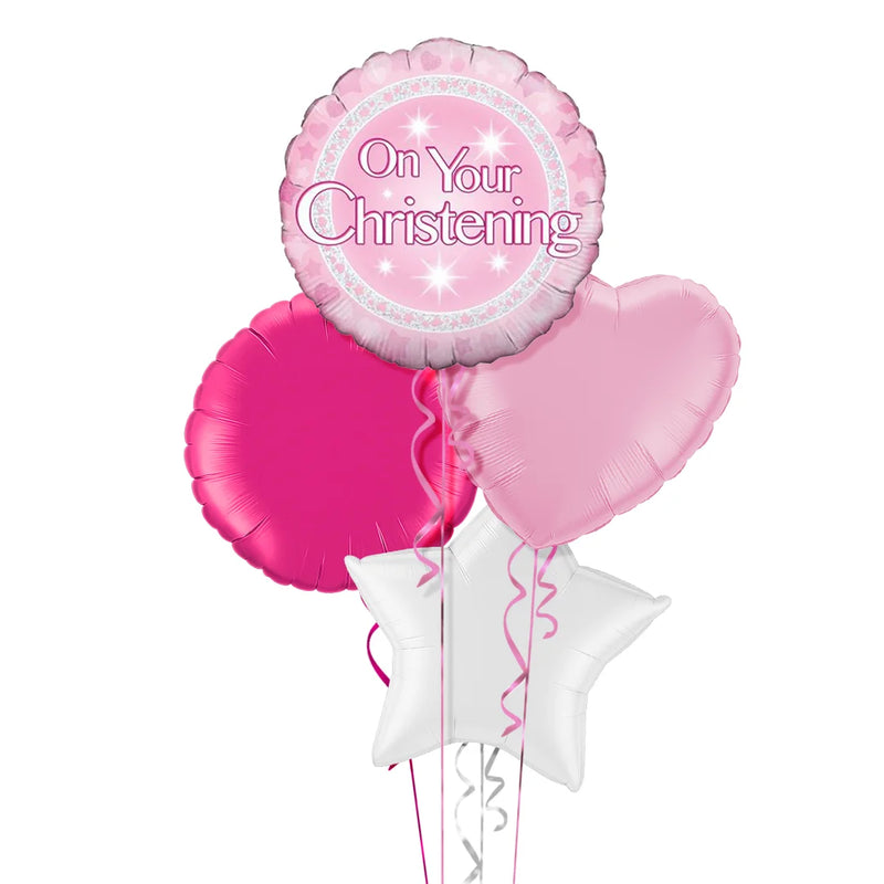 On Your Christening Shiny Pink Foil Balloon Bouquet