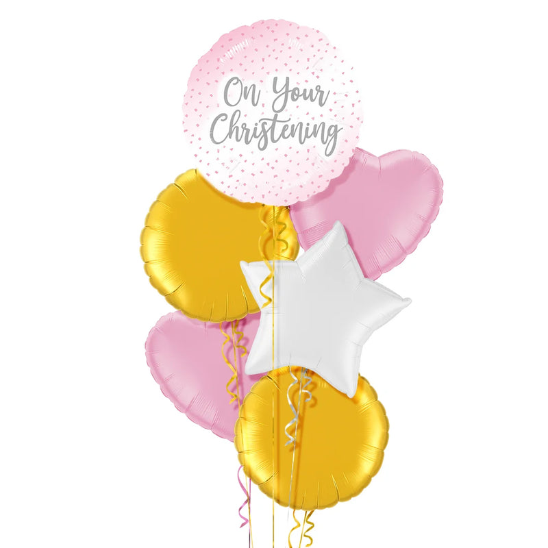 On Your Christening Pink Foil Balloon Bouquet