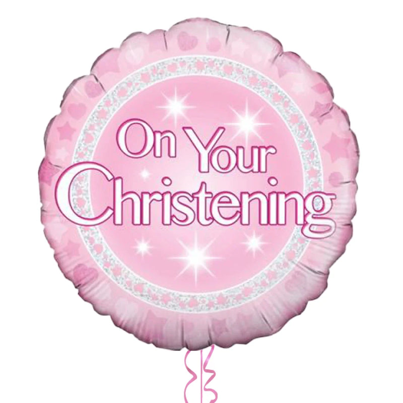 On Your Christening Shiny Pink Foil Balloon Bouquet