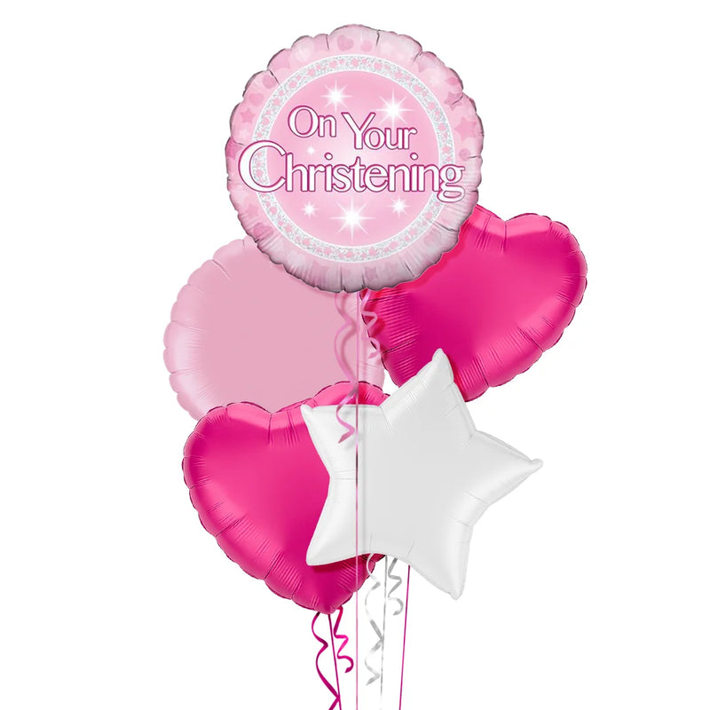 On Your Christening Shiny Pink Foil Balloon Bouquet
