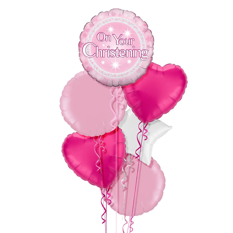 On Your Christening Shiny Pink Foil Balloon Bouquet