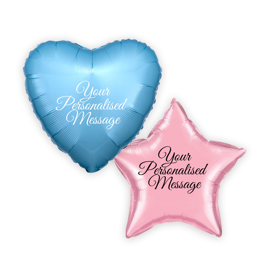 personalised balloons pink blue with personalised message