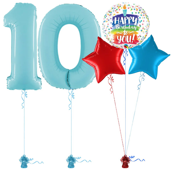 Pastel Blue 10th Birthday Balloon Bouquet Set