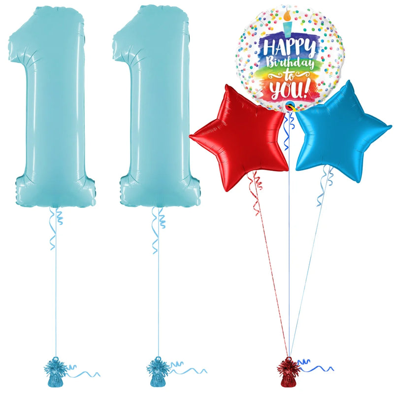 Pastel Blue 11th Birthday Balloon Bouquet Set