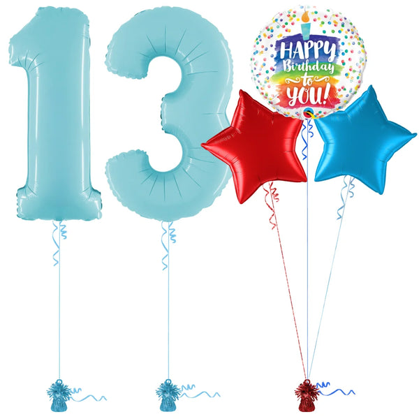 Pastel Blue 13th Birthday Balloon Bouquet Set