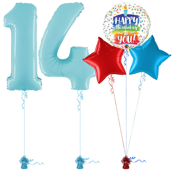 Pastel Blue 14th Birthday Balloon Bouquet Set