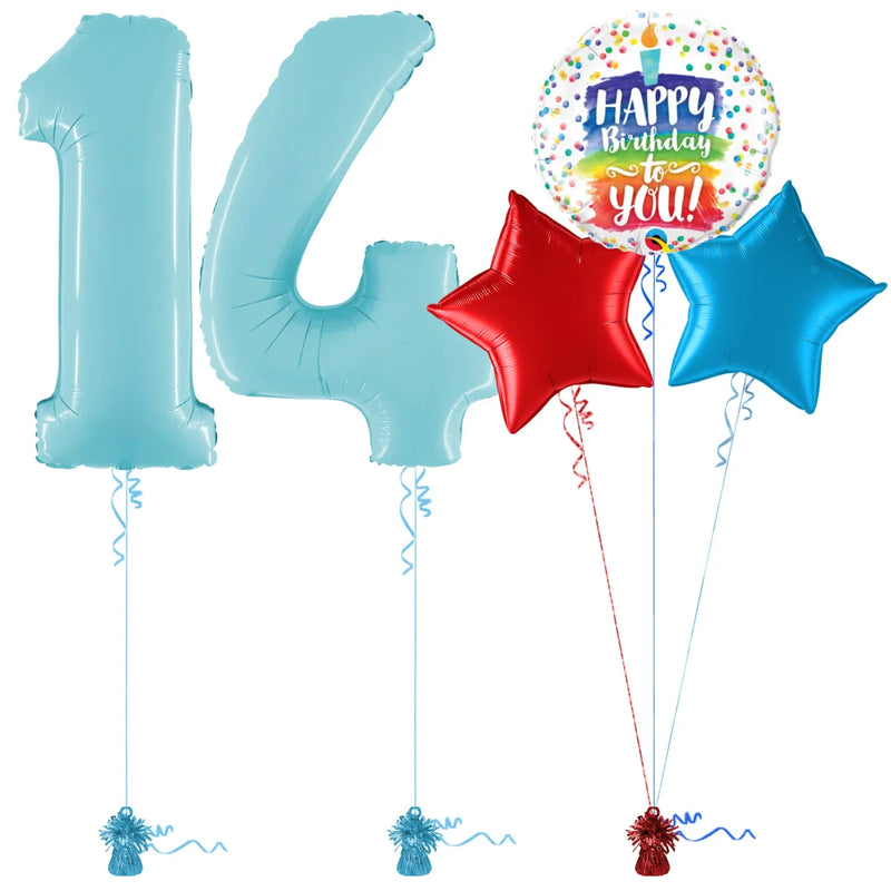 Pastel Blue 14th Birthday Balloon Bouquet Set