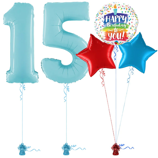 Pastel Blue 15th Birthday Balloon Bouquet Set