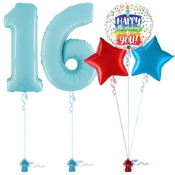 Pastel Blue 16th Birthday Balloon Bouquet Set