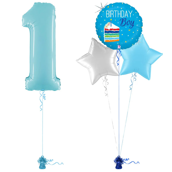 Pastel Blue 1st Birthday Balloon Bouquet Set