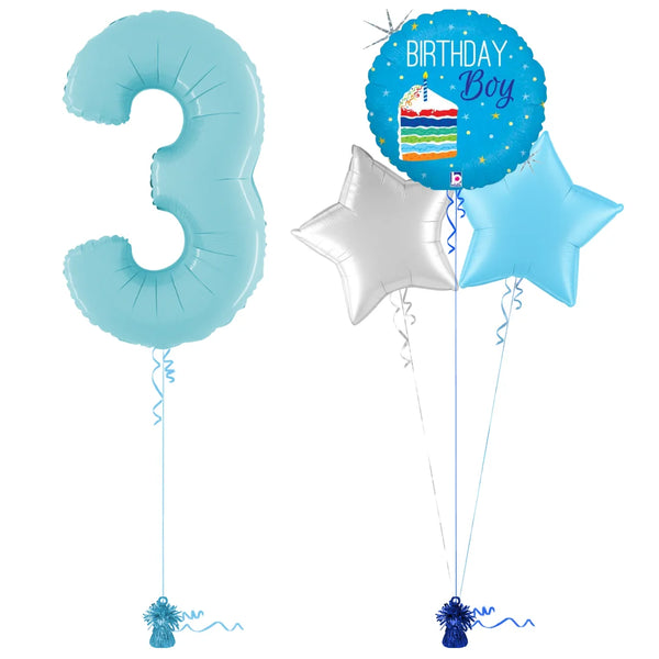 Pastel Blue 3rd Birthday Balloon Bouquet Set