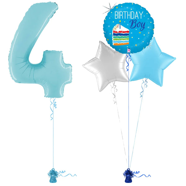 Pastel Blue 4th Birthday Balloon Bouquet Set