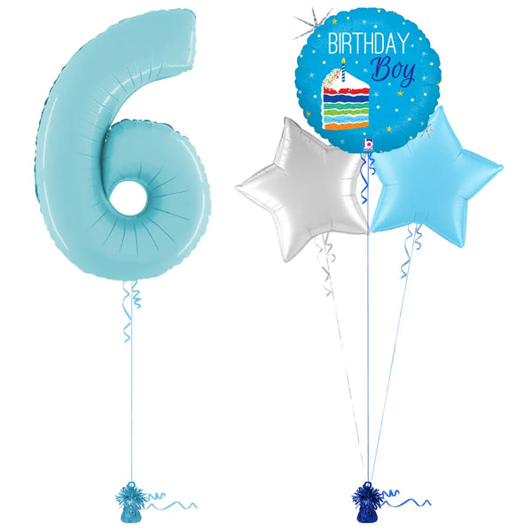 Pastel Blue 6th Birthday Balloon Bouquet Set
