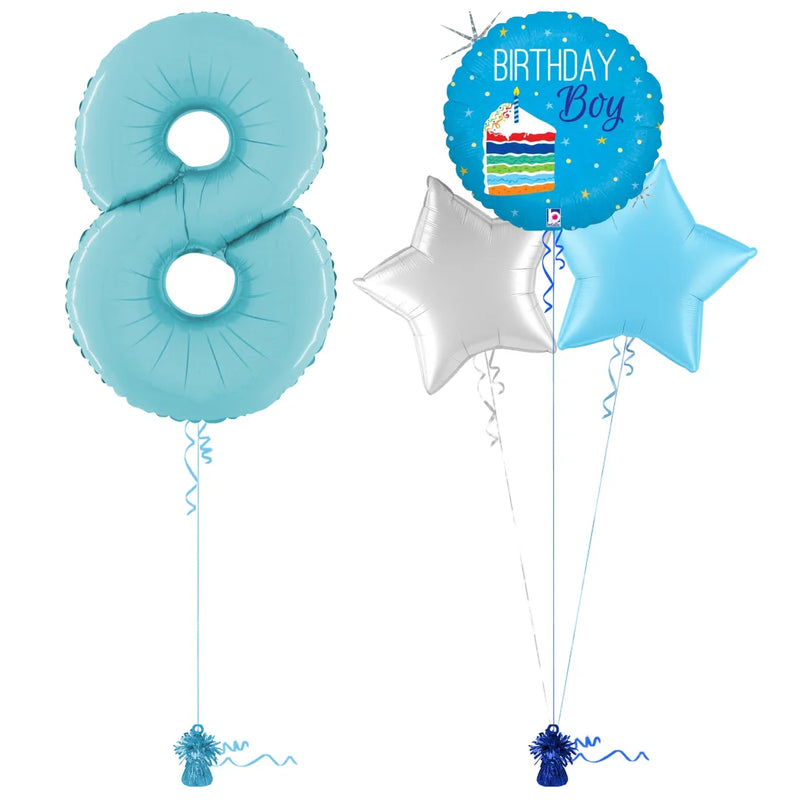 Pastel Blue 8th Birthday Balloon Bouquet Set