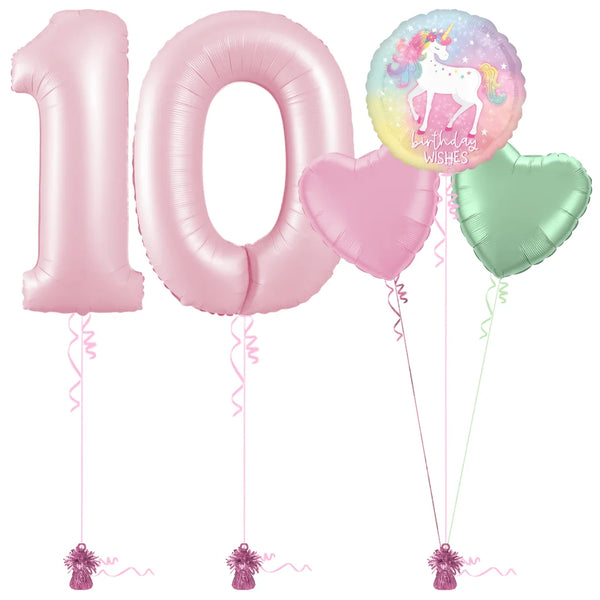 Pastel Pink 10th Birthday Balloon Bouquet Set