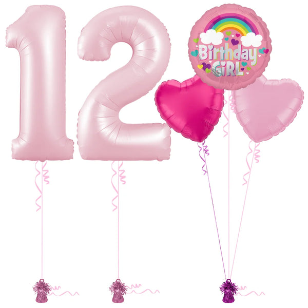 Pastel Pink 12th Birthday Balloon Bouquet Set