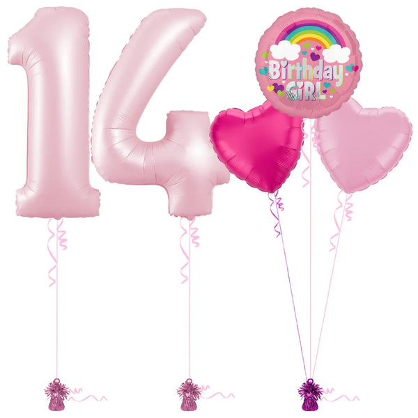Pastel Pink 14th Birthday Balloon Bouquet Set