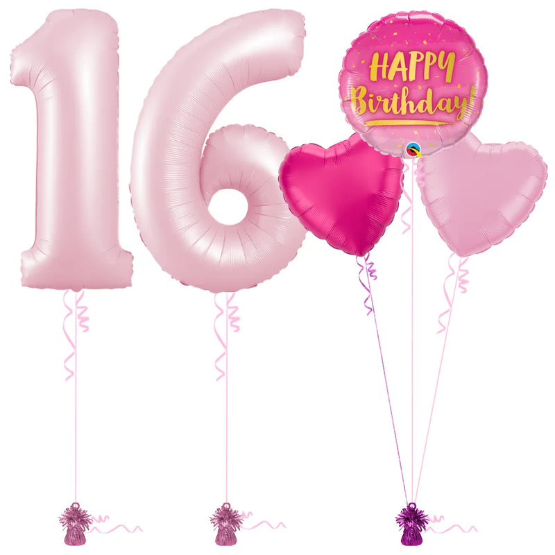 Pastel Pink 16th Birthday Balloon Bouquet Set
