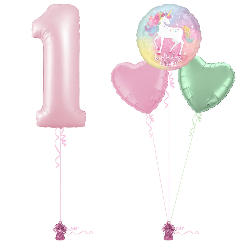 Pastel Pink 1st Birthday Balloon Bouquet Set