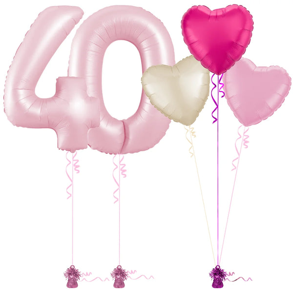 Pastel Pink 40th Birthday Balloon Bouquet Set