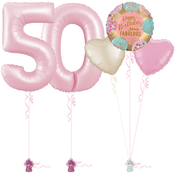 Pastel Pink 50th Birthday Balloon Bouquet Set