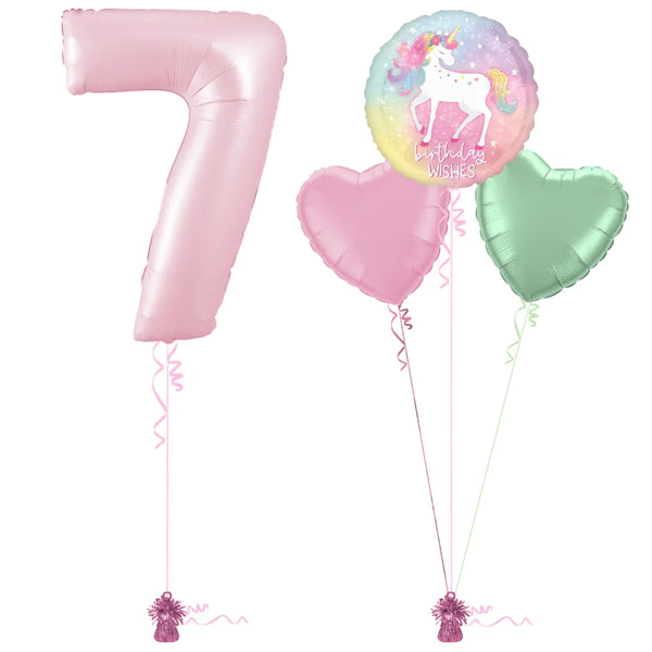 Pastel Pink 7th Birthday Balloon Bouquet Set