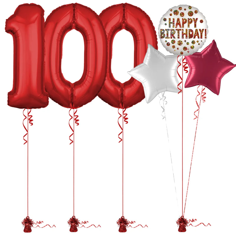 Red 100th Birthday Balloon Bouquet Set