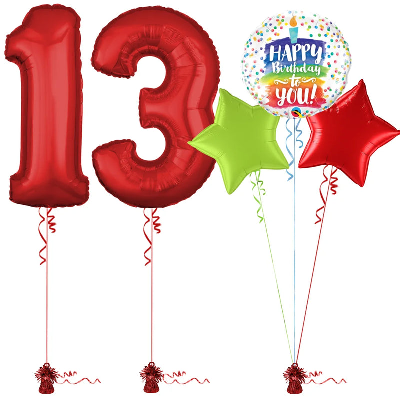 Red 13th Birthday Balloon Bouquet Set