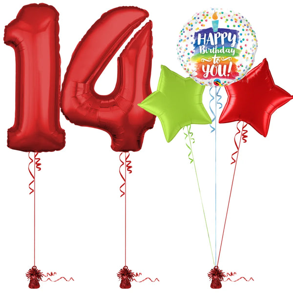 Red 14th Birthday Balloon Bouquet Set