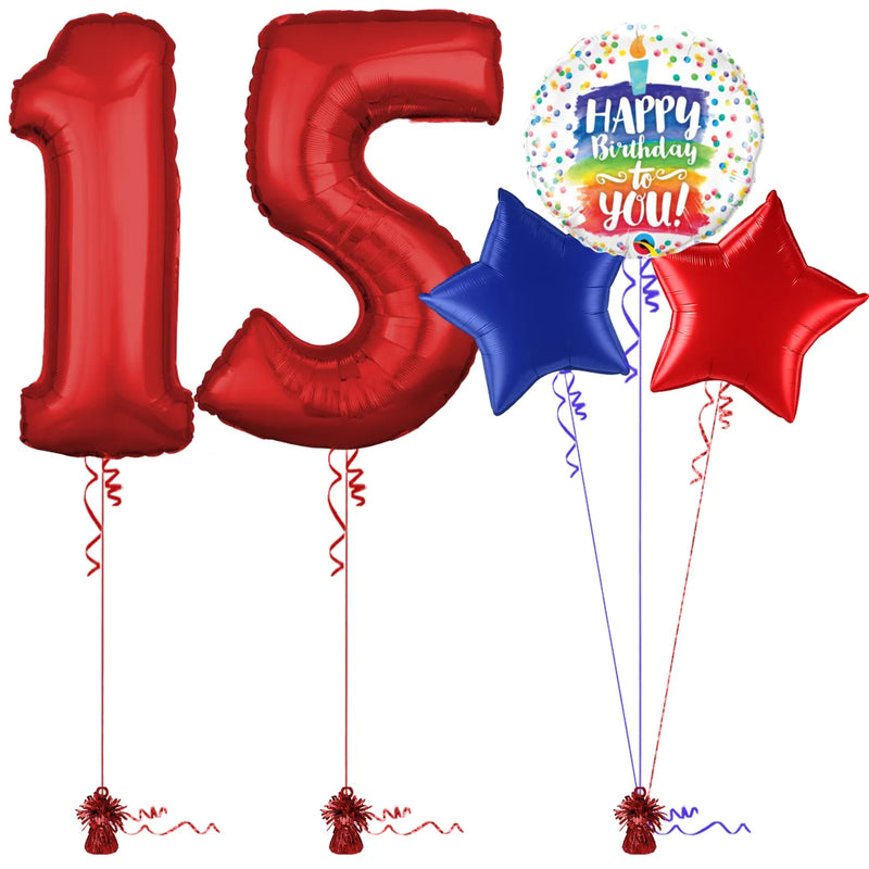 Red 15th Birthday Balloon Bouquet Set
