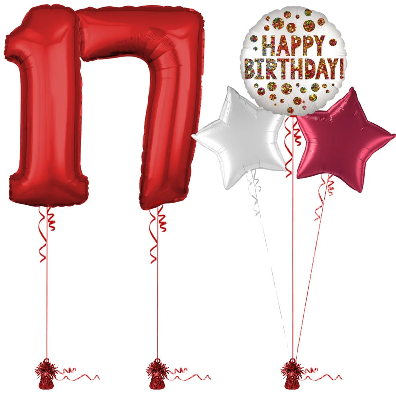 Red 17th Birthday Balloon Bouquet Set