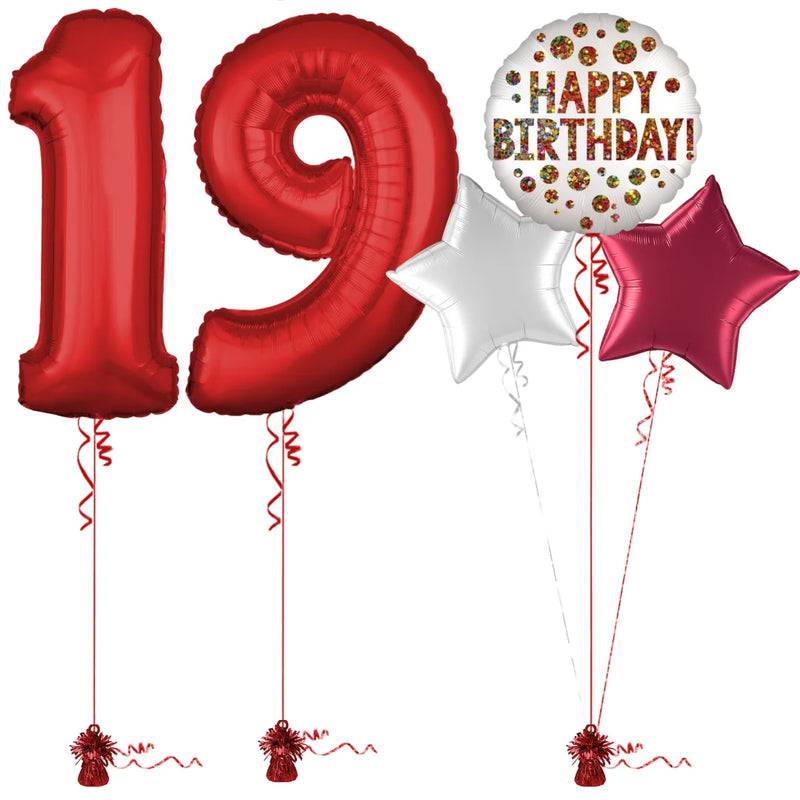 Red 19th Birthday Balloon Bouquet Set