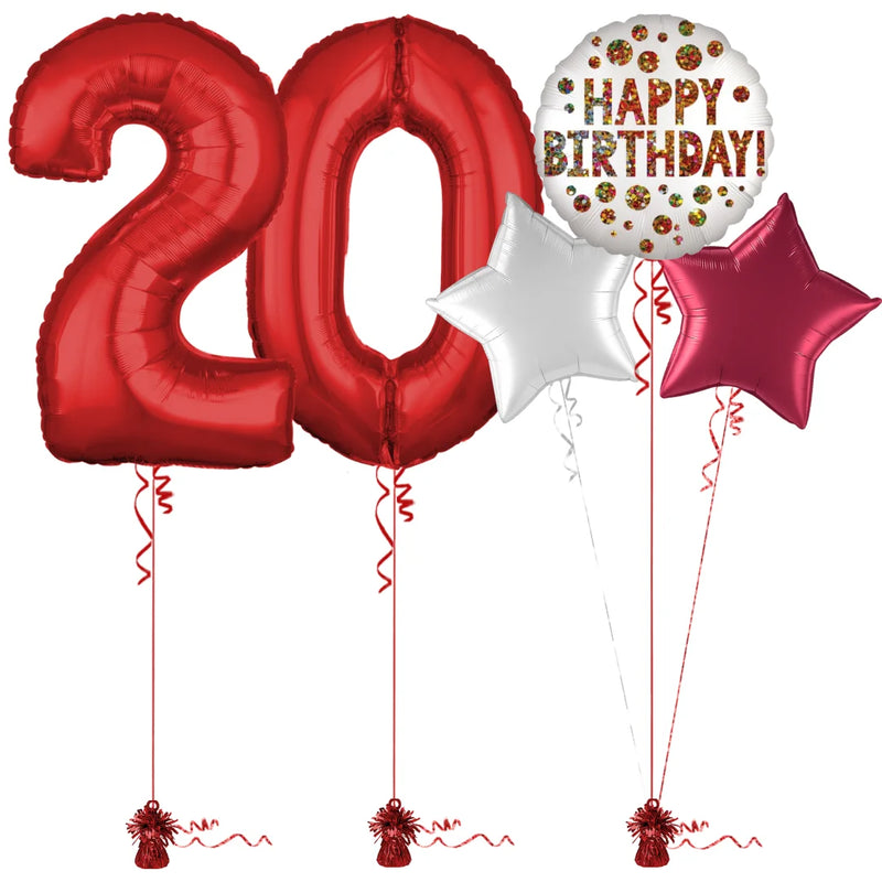 Red 20th Birthday Balloon Bouquet Set