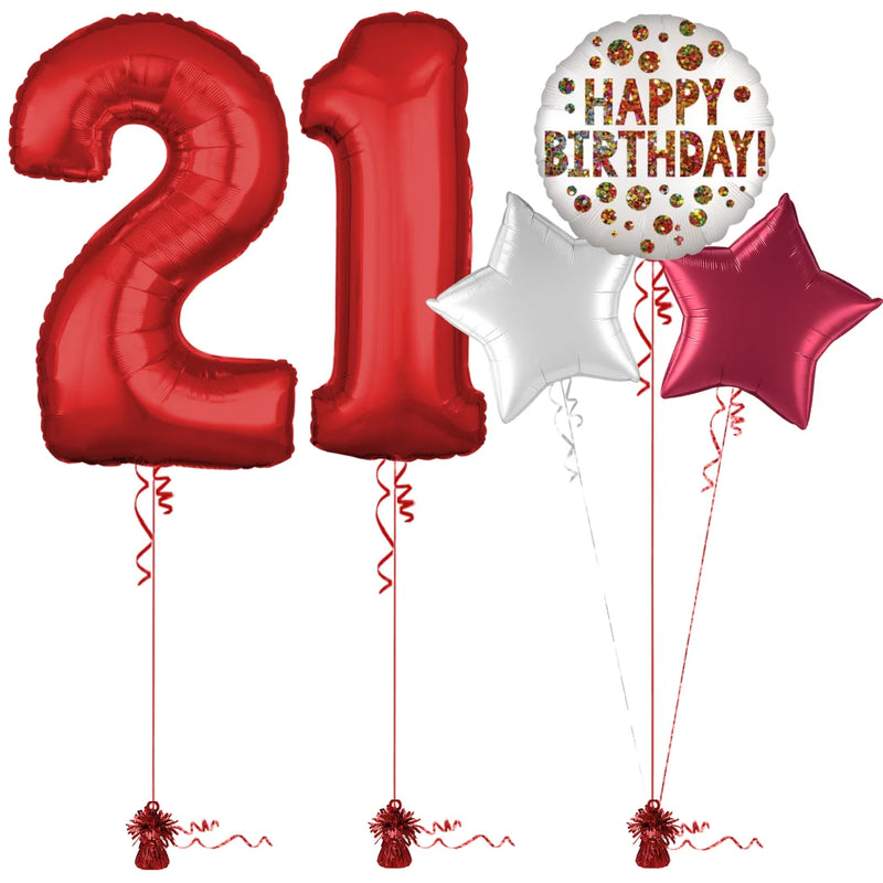 Red 21st Birthday Balloon Bouquet Set