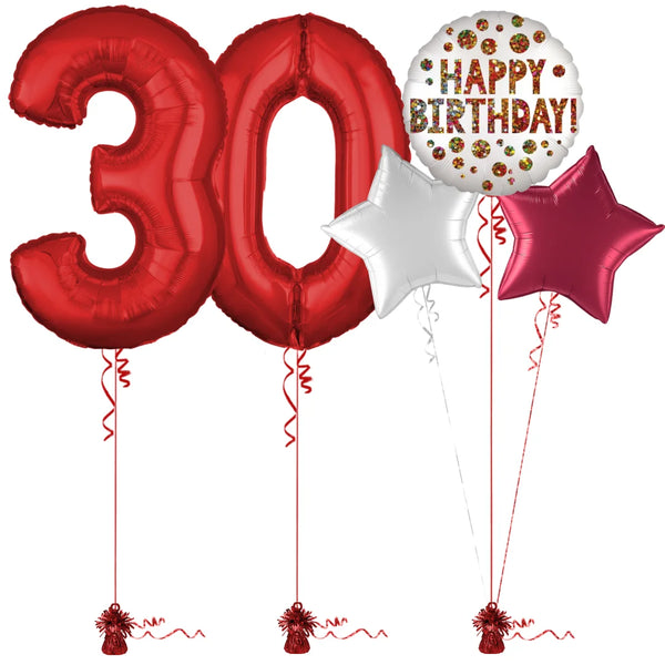 Red 30th Birthday Balloon Bouquet Set