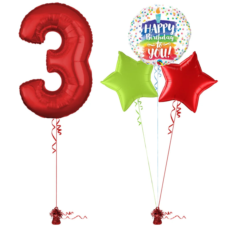 Red 3rd Birthday Balloon Bouquet Set
