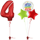 Red 4th Birthday Balloon Bouquet Set