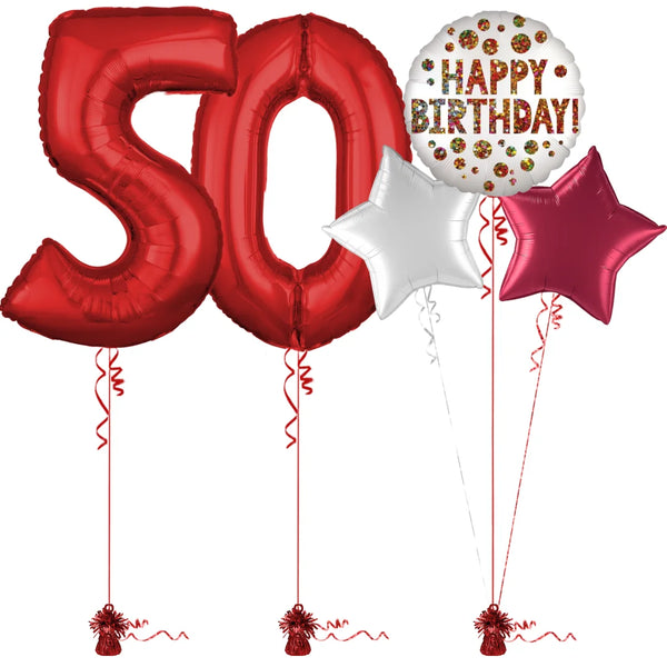 Red 50th Birthday Balloon Bouquet Set
