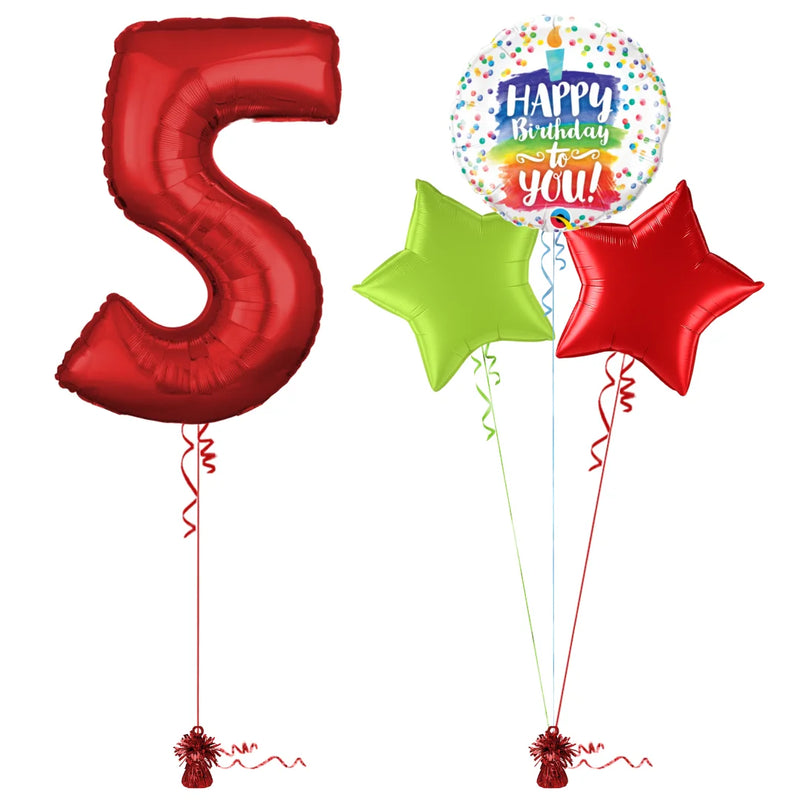 Red 5th Birthday Balloon Bouquet Set