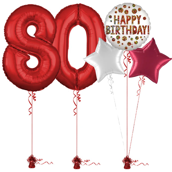 Red 80th Birthday Balloon Bouquet Set