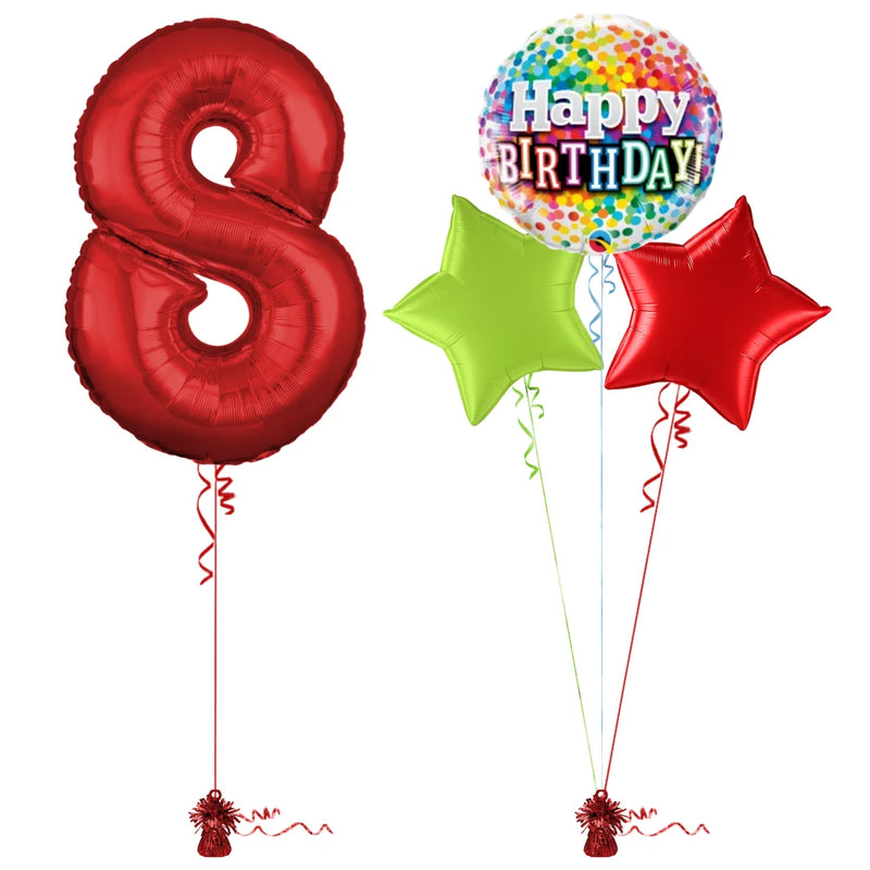 Red 8th Birthday Balloon Bouquet Set